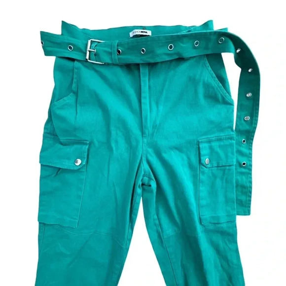 Cargo Green Pants with Belt, Pocket and Cropped/ Full Length High Waisted Jogger - Picture 6 of 15